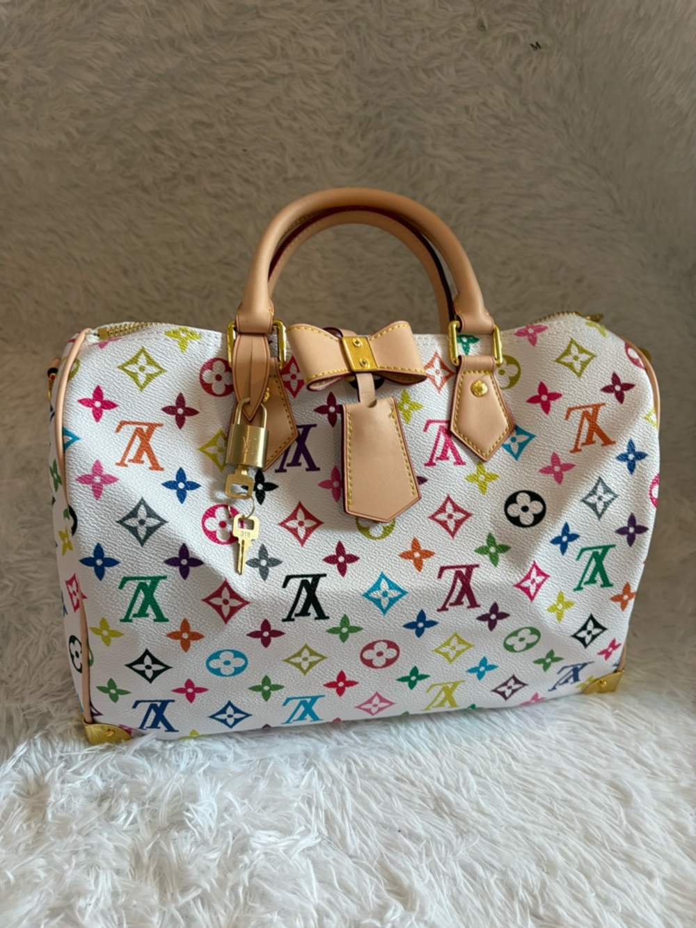 White Multicolor Monogram Satchel